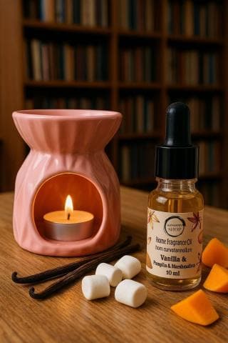 Homemade essential oil with marshmallow and pumpkin vanilla scent